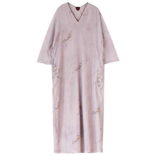 牧衣游原创 松骨牡丹印丝绵连衣裙夏轻薄宽松随性复古长裙 怀夕 商品图4