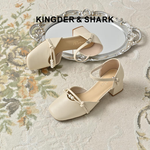 经典鲨2025夏季新品简约法式复古中粗跟通勤包头凉鞋单鞋女KC19-529121 商品图0