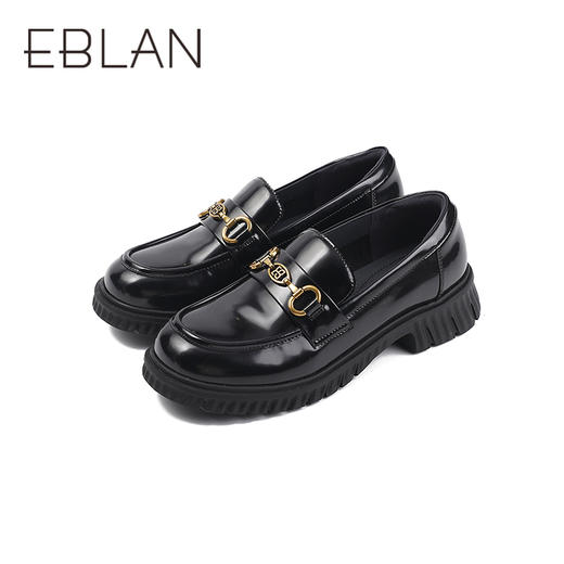 伊伴秋季经典马衔扣乐福鞋中跟质感牛皮鞋面单鞋B25463105 商品图4