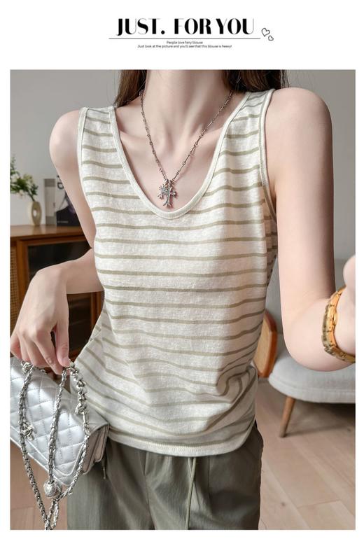 【YW】无忧购韩系简约百搭棉麻V领宽松条纹背心（49/2件）3500 商品图3