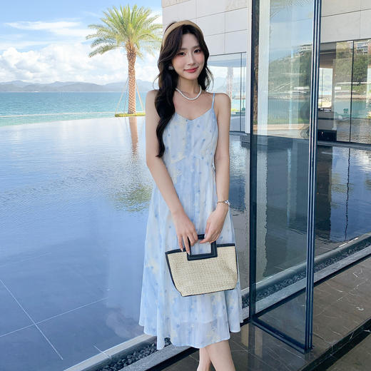 奢姿大码女装2025夏季减龄木耳边印花两件套胖妹妹时尚连衣裙套装9952990535AB 商品图1