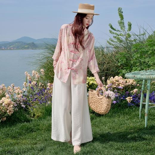 新中式国风套装，复古盘扣衬衫阔腿裤两件套HR-SYY2710 商品图3