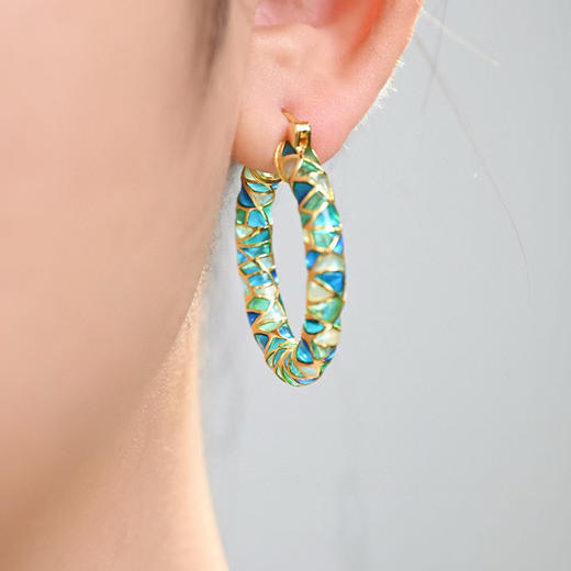 手绘冰裂纹·珐琅彩耳钉 ZH 商品图2