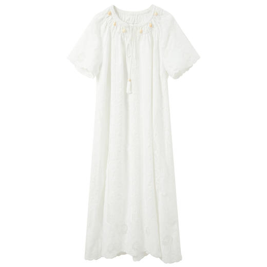 三彩2025夏季新款度假蕾丝连衣裙流苏系带A字裙宽松插肩袖长裙M 商品图4