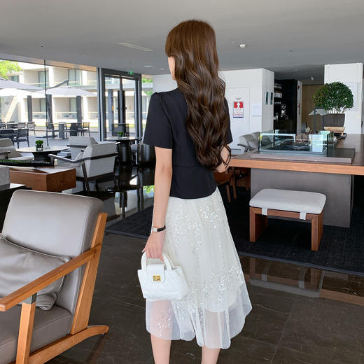 奢姿大码女装2025夏季假两件拼接时尚连衣裙胖妹妹气质V领裙子9952890452 商品图3