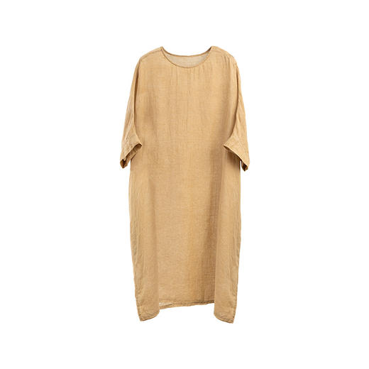 绽放旅行女装313朵/【甜茶系列·黄茶】砂洗苎麻茶染中袖连衣裙女限量 商品图4