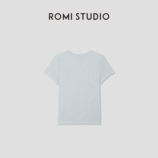 ROMI STUDIO“简约清新”浅蓝弹力罗纹修身圆领短袖T恤 RWCRSJ1973 商品图1