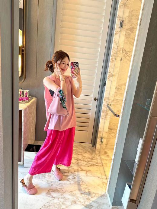 夸张梅子红苎麻阔腿裤奶奶裤 商品图2