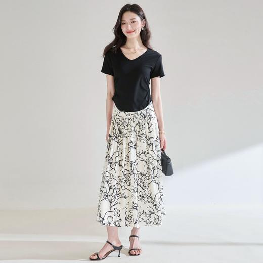 【高货sh】全新升级【铂金会员247/天猫329/差价82】(01459)洛诗琳夏季天丝国风水墨印花显瘦A字高腰伞裙度假风半身裙 商品图2