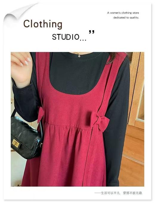 双十二福利！【诗铭洛可】W899连衣裙蝴蝶结假两件长袖裙子 商品图2