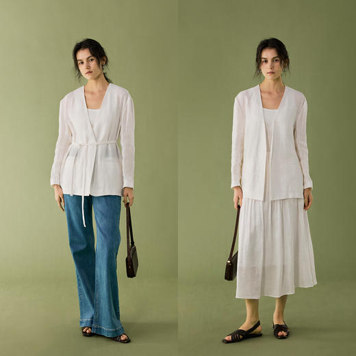【云隙】亚麻西装外套女夏季法式慵懒感防晒衫休闲薄上衣 商品图2