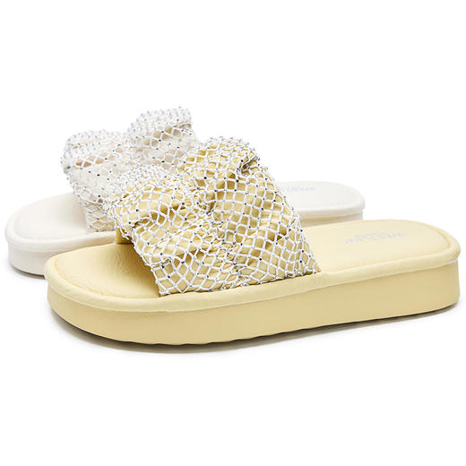 西遇外穿凉拖鞋女新款夏季时尚法式水钻配裙子平底凉鞋一字拖V1256833 商品图4