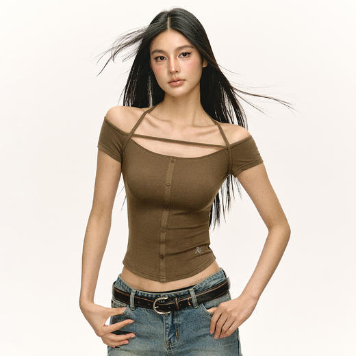 Ariseism  美式复古辣妹修身设计感短袖T恤女夏季新款显瘦上衣 商品图1