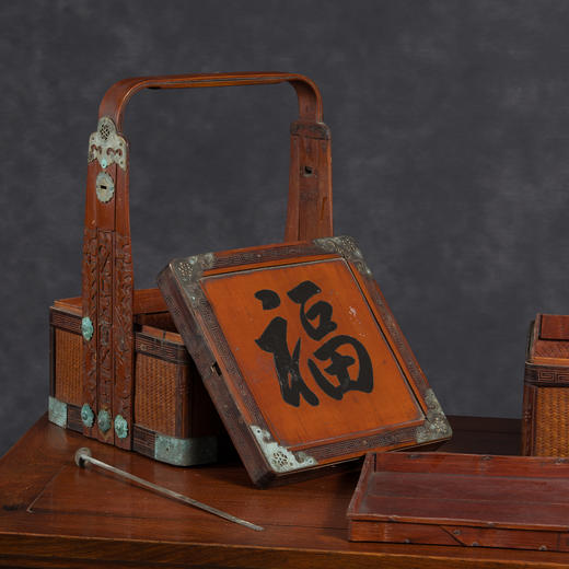 清	竹编暗八仙福字纹双层提盒 商品图3