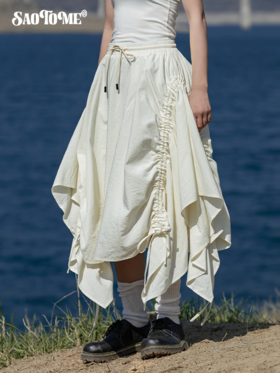 早乙女惠子saotome/STMQZ252213/松紧腰不规则抽褶裙