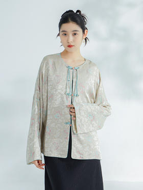 荷言GL 蝶谷池塘 仿罗人丝织金提花初秋对襟可两穿外套新中式