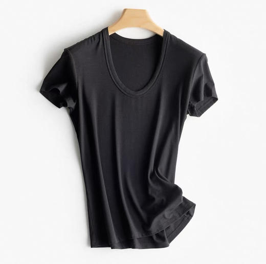 大弹力裸感超舒适！含真丝！2025新款桑蚕丝T恤U/圆/V领修身纯色短袖衫女款！ 商品图5