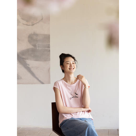 牧衣游原创 汉麻棉刺绣T恤短袖 限量福利款 浅漾【不支持会员折】 商品图1