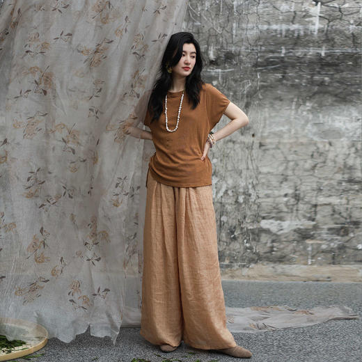 绽放女装316朵/【甜茶系列·玫瑰黄茶】高支苎麻炒色灯笼裤休闲裤 商品图1