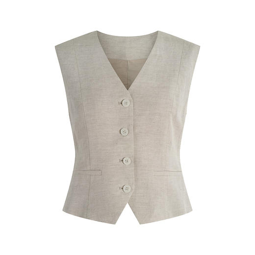 【风骨诗篇】原麻色套装女夏法式V领马甲高腰宽松休闲裤 商品图6