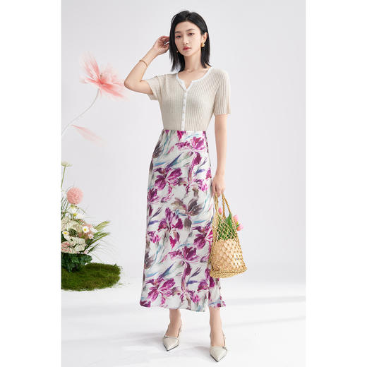 剩S/M 米思阳2025夏季新款知性优雅半裙浪漫风印花半身裙女2055 商品图2