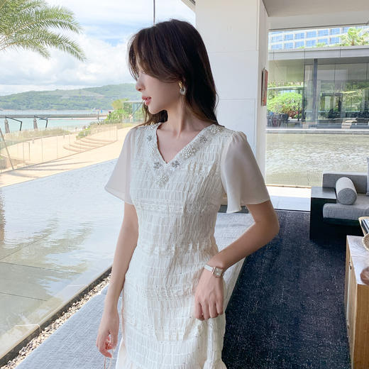 【清仓超15天不保价】奢姿大码女装2025夏季时尚V领短袖连衣裙胖妹妹气质减龄雪纺裙子9952821963 商品图2