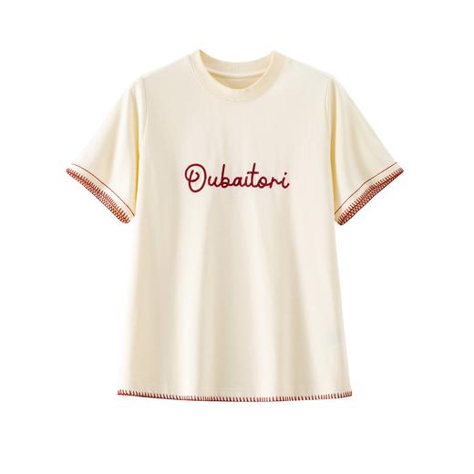 「K」洛诗琳45729复古立体字母刺绣T恤2025夏季新款正肩上衣10340 商品图1