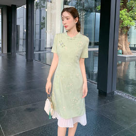 奢姿大码女装2025夏季时尚优雅改良款旗袍胖妹妹气质拼接立领裙子9952853181【1】