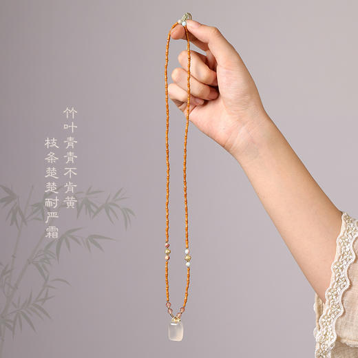 「竹枝青青·高级感小众设计」新中式橄榄核竹节白玉髓如意锁项链 国风设计款平安无事牌锁骨链女时尚饰品 商品图3