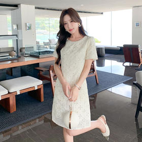 【清仓超15天不保价】奢姿大码女装2025夏季减龄钉珠时尚连衣裙胖妹妹明线设计圆领裙子9952853371【1】