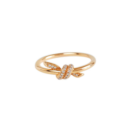 【95新】Tiffany & Co.蒂芙尼Knot系列18K玫瑰金镶钻Knot绳结戒指58号女士现售价：9000！190525NJS19 商品图0
