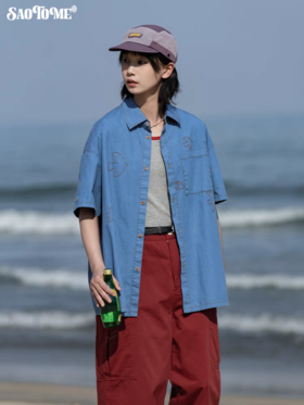 早乙女惠子saotome/STMCS252229/飞鸟刺绣水洗短袖衬衫