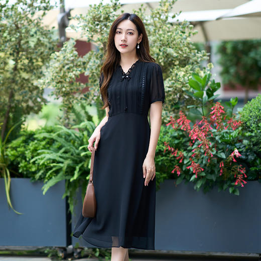 【精致木耳领法式a字连衣裙】EITIE爱特爱2025夏季新款气质薄纱裙B2507704 商品图7