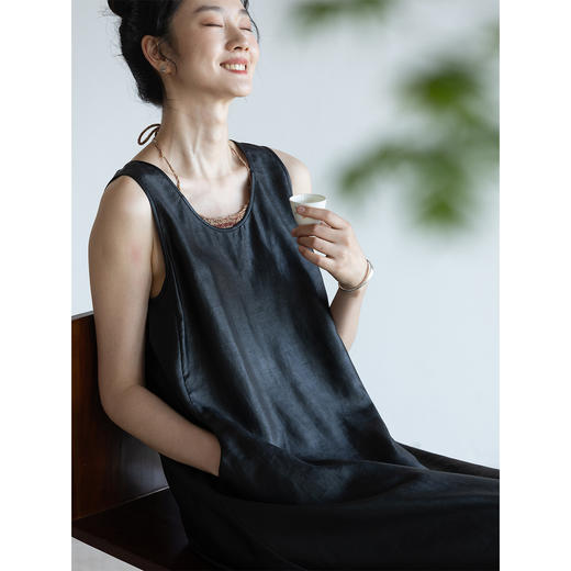 牧衣游原创 18姆米薯莨染香云纱连衣裙随性显瘦无袖长裙 岁月如梭 商品图1