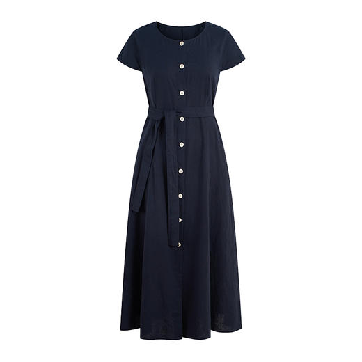 【一日之蓝】法式亚麻连衣裙女夏季宽松收腰设计气质裙子 商品图4