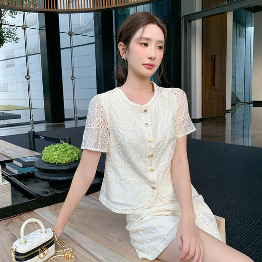 【清仓超15天不保价】奢姿大码女装2025夏季名媛气质小香风镂空两件套胖妹妹时尚套装9952953287【1】 商品图2