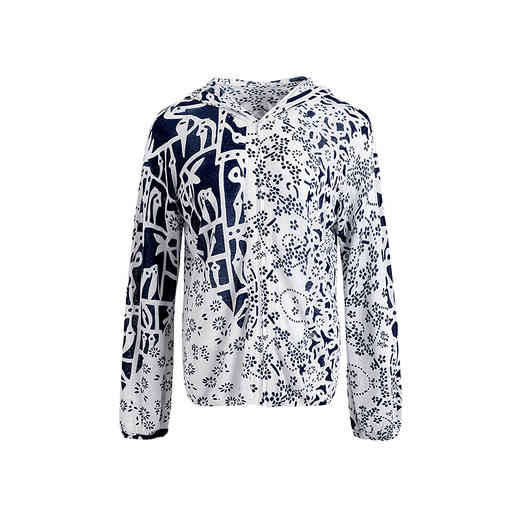 【林栖设计小店】【现货】桑蚕丝混纺毛织外套蓝印花纹复古百搭2025夏季新款卫衣女1952528 商品图4