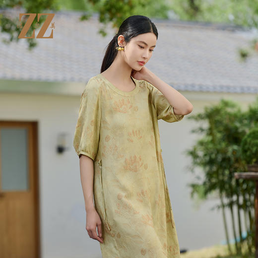 佐尔美夏季新款优雅新中式国风桑蚕丝连衣裙女M52LS07 商品图0