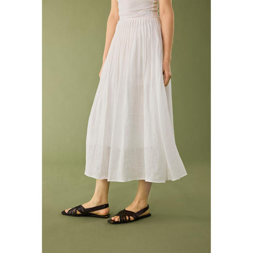 【风之褶皱】白色苎麻半身裙女夏季高腰显瘦气质百褶裙子 商品图0