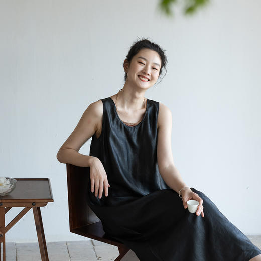 牧衣游原创 18姆米薯莨染香云纱连衣裙随性显瘦无袖长裙 岁月如梭 商品图0