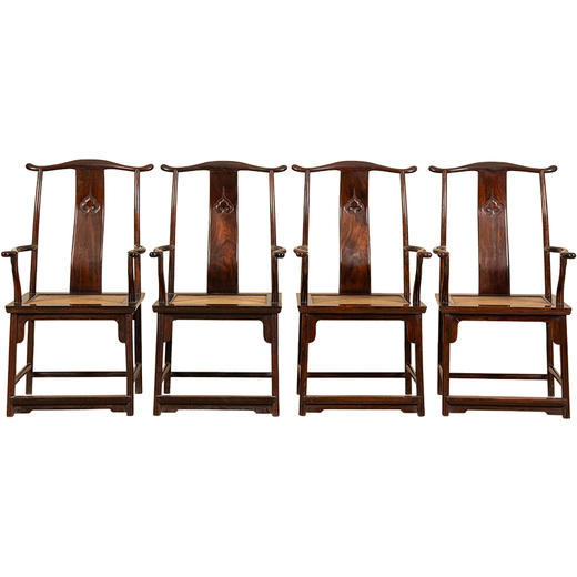 二十世纪	红木浮雕如意云纹四出头官帽椅成堂（一堂四只） 商品图5