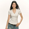 Ariseism  美式复古辣妹修身设计感V领短袖T恤女夏季新款显瘦上衣 商品缩略图0