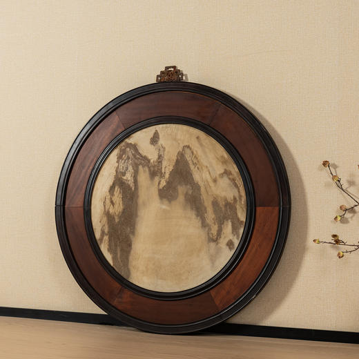 清	红木镶云石圆形大挂屏 商品图1