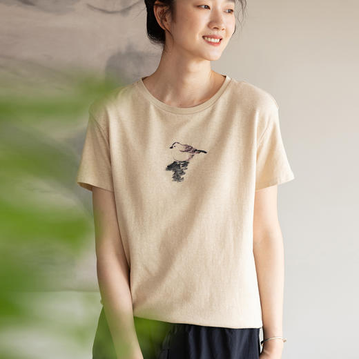 牧衣游原创 汉麻棉印花T恤短袖 限量福利款 莺莺【不支持会员折】 商品图0