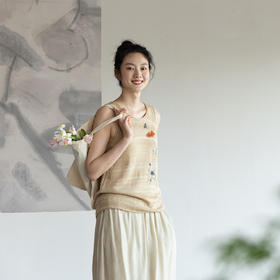 牧衣游原创 柞蚕丝手工刺绣混织毛织马夹圆领质朴百搭背心 梧桐栖