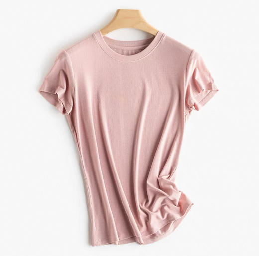 大弹力裸感超舒适！含真丝！2025新款桑蚕丝T恤U/圆/V领修身纯色短袖衫女款！ 商品图6