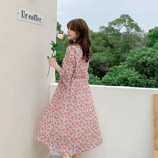 超值购【诗铭洛可】W122连衣裙气质V领荷叶袖粉碎花裙B8-2/B20-2 商品图1