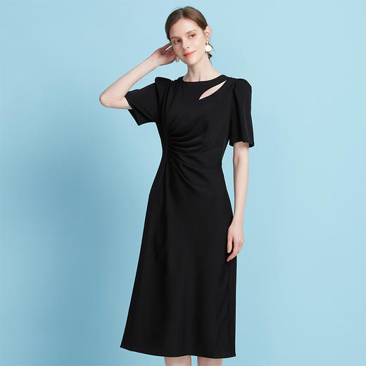 EITIE爱特爱夏季新款气质v领收腰a字显瘦礼服纯色连衣裙7877507 商品图8