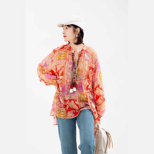 红底印花衬衣 商品图0