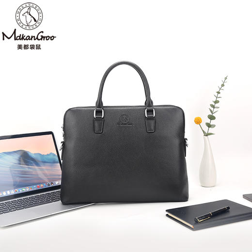 美都袋鼠/MDKANGROO 牛皮商务可放14.5英寸笔记本电脑男士公文包MDGWB803-5A 商品图3